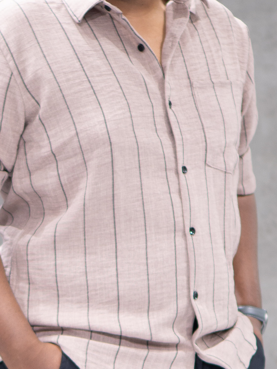 Dusty Pink Striped Linen Blend Shirt