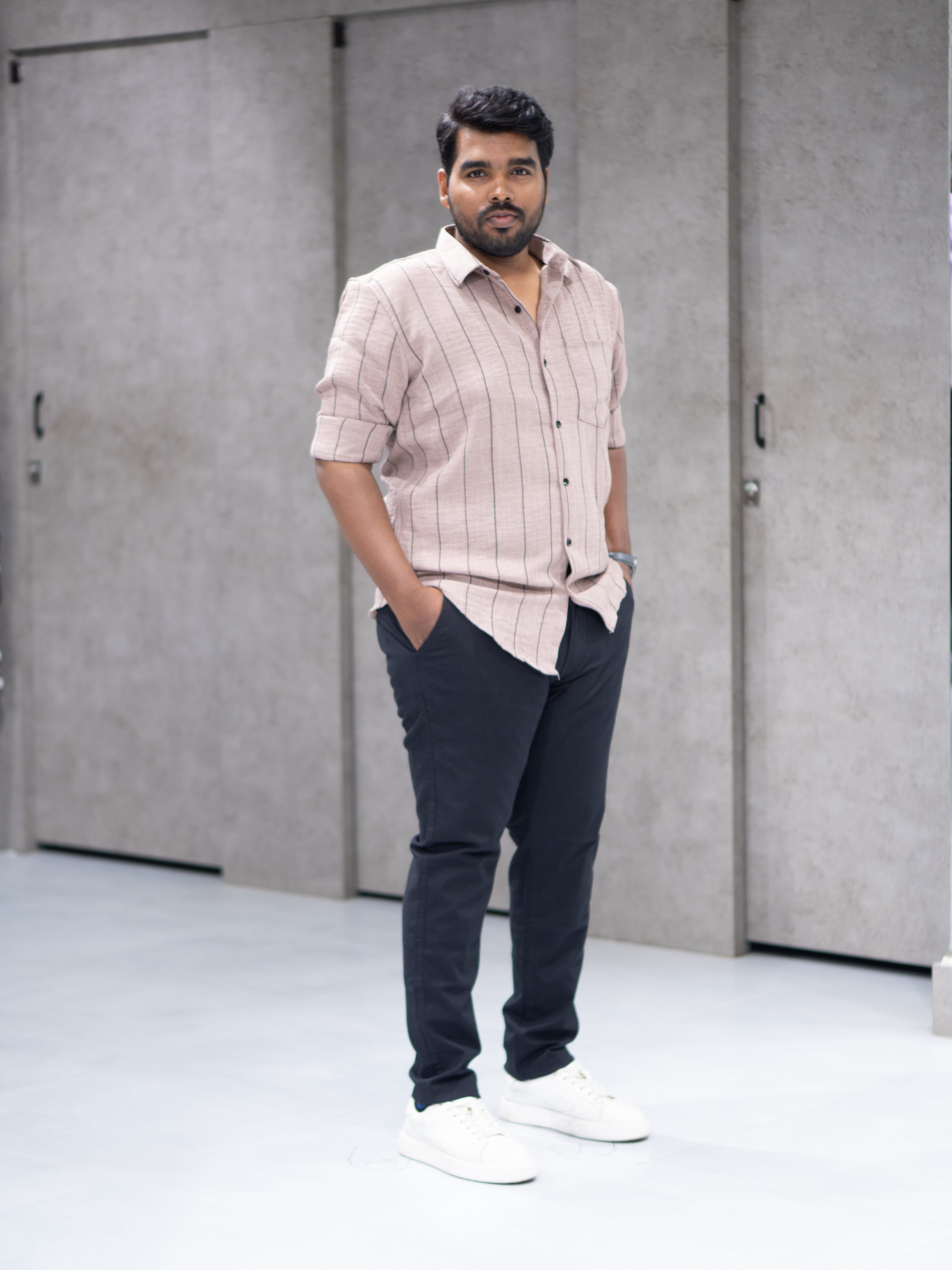 Dusty Pink Striped Linen Blend Shirt