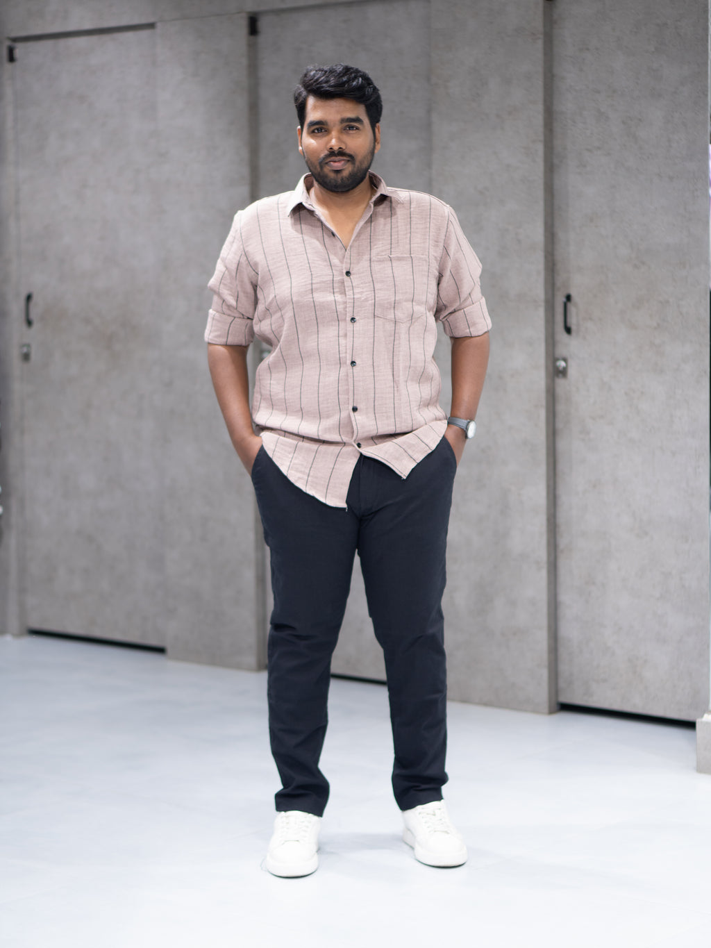 Dusty Pink Striped Linen Blend Shirt