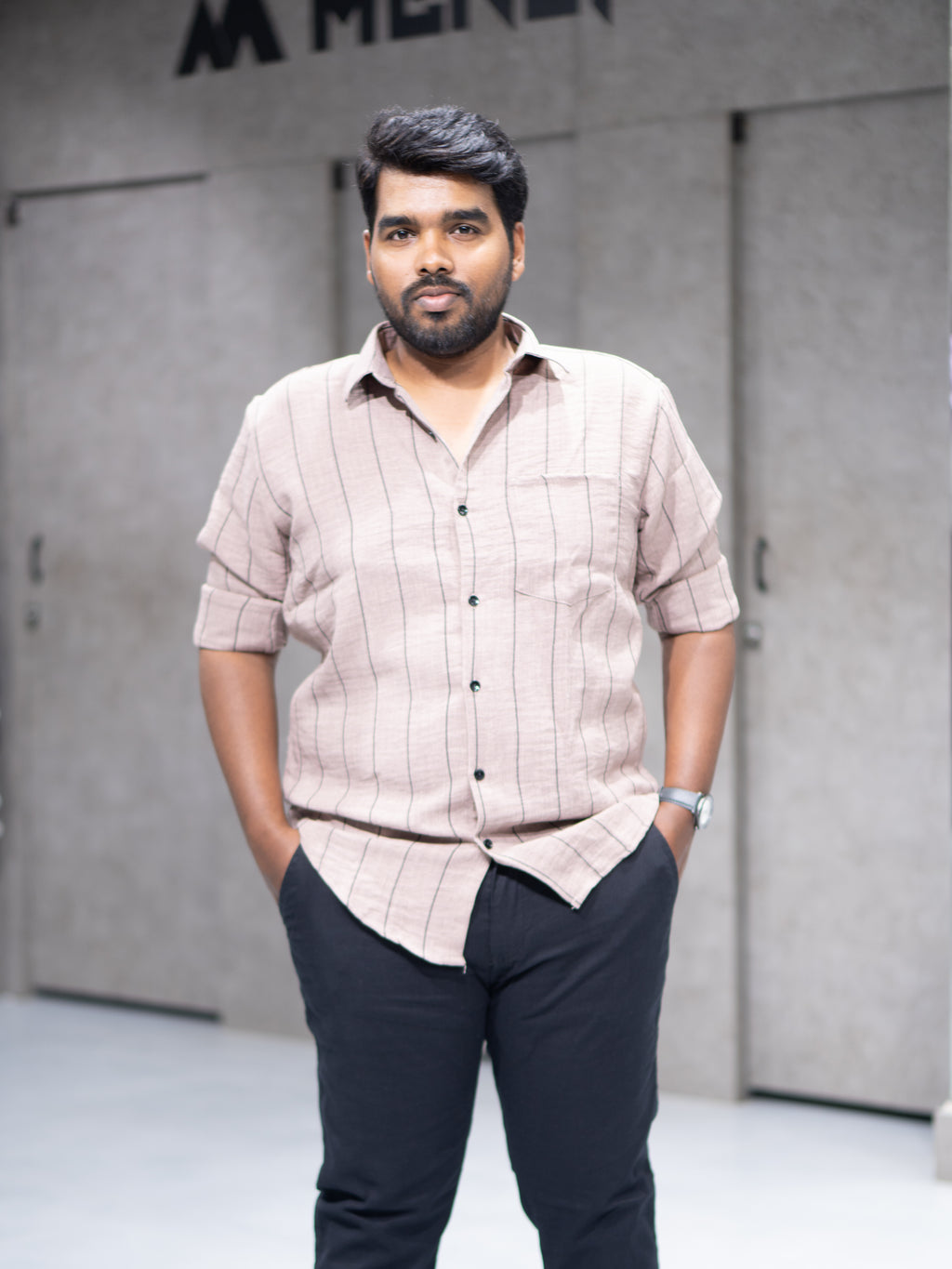 Dusty Pink Striped Linen Blend Shirt