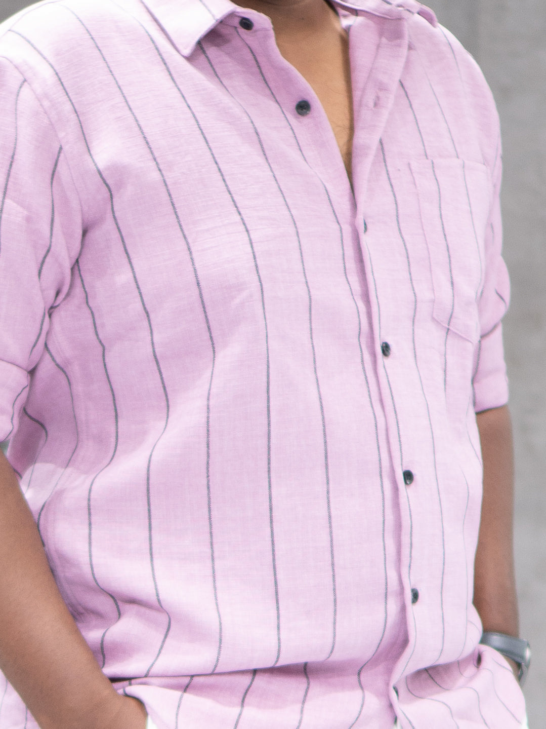 Lilac Pink Striped Linen Blend Shirt