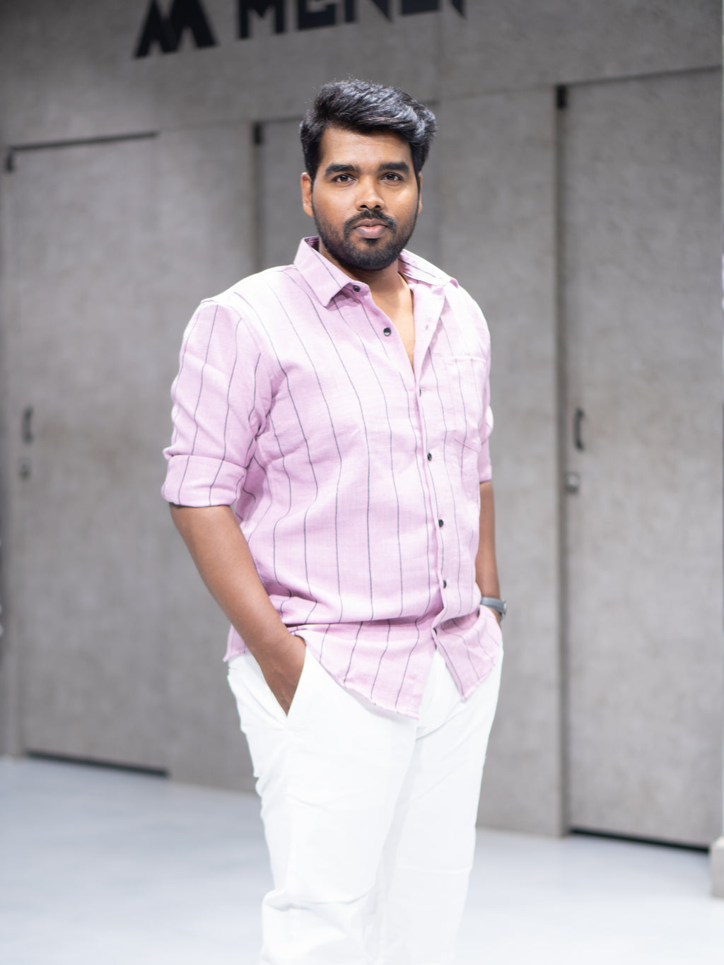Lilac Pink Striped Linen Blend Shirt