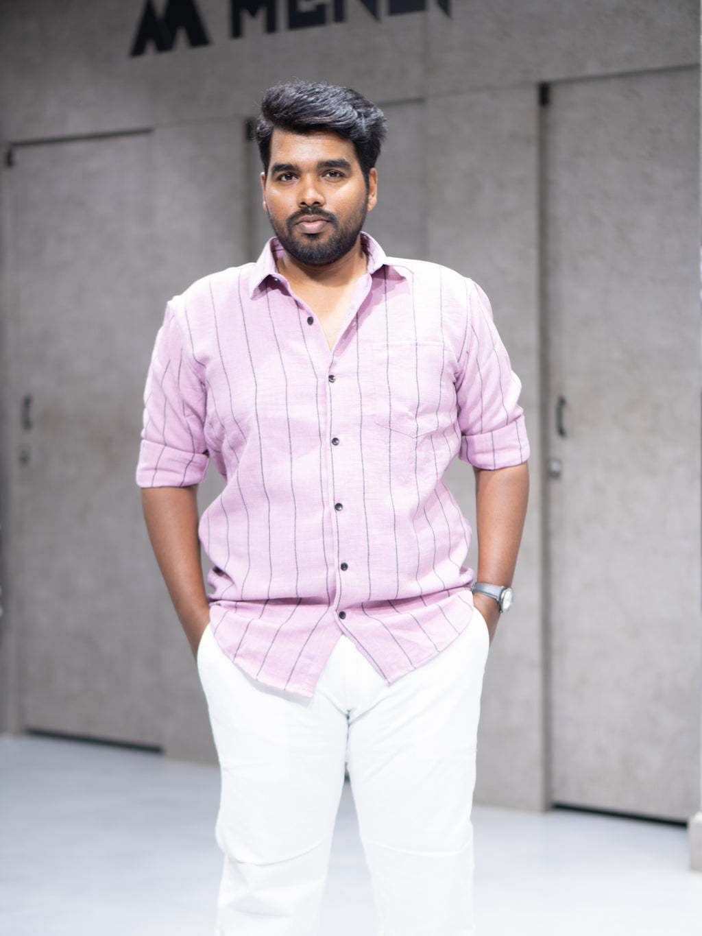 Lilac Pink Striped Linen Blend Shirt