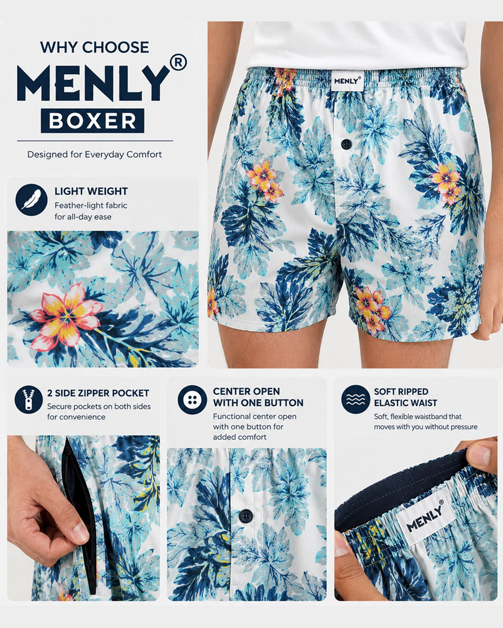 White Floral Print Boxer