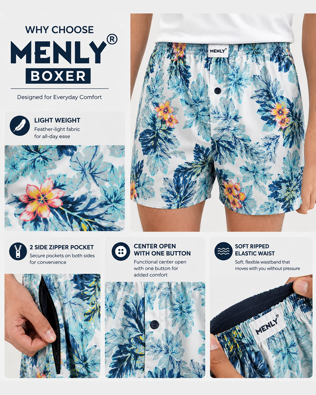 White Floral Print Boxer