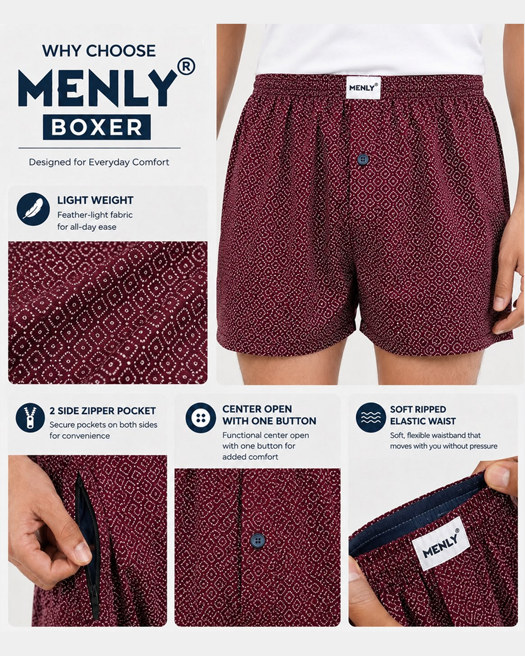 Maroon Micro Print Boxer