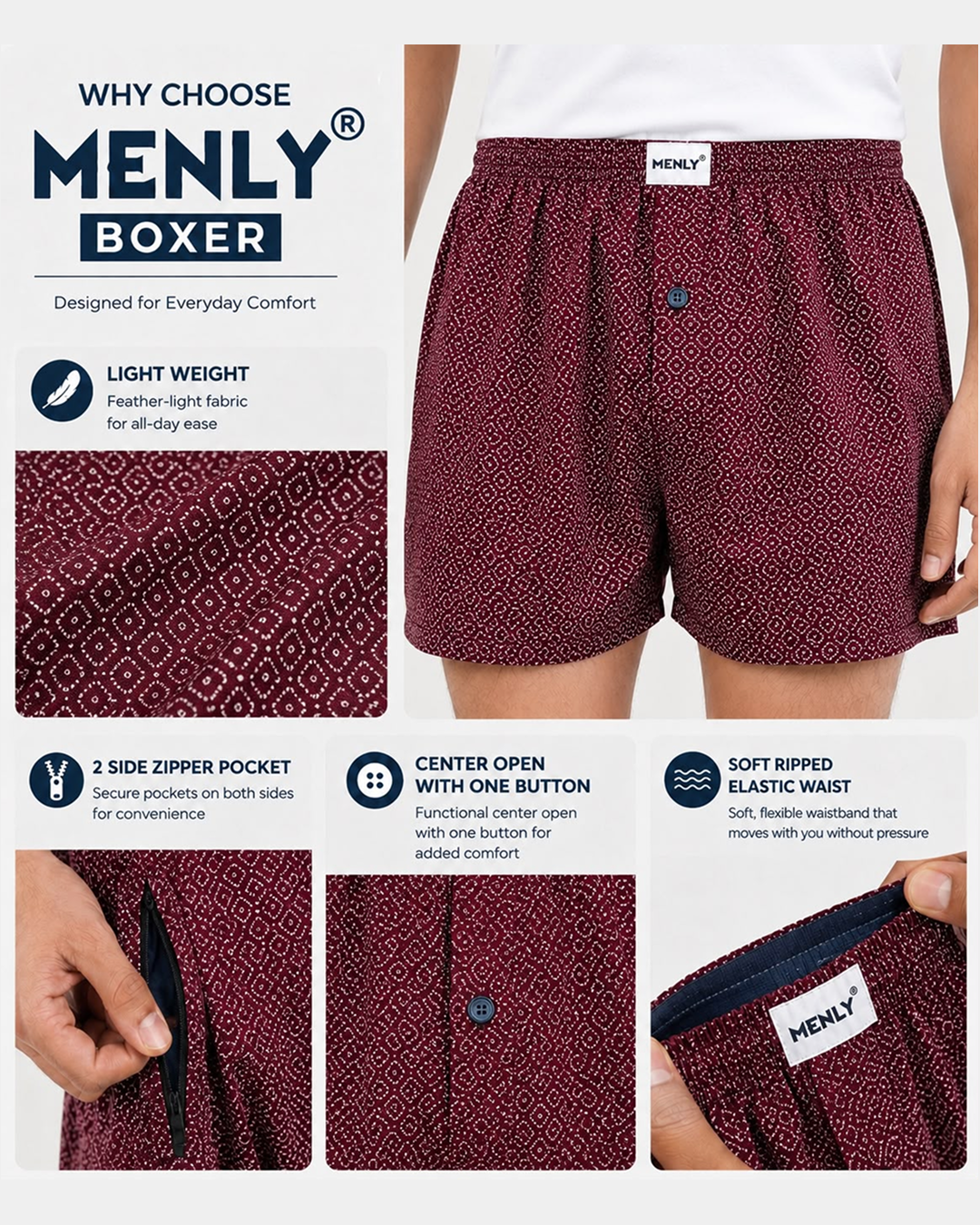 Maroon Micro Print Boxer