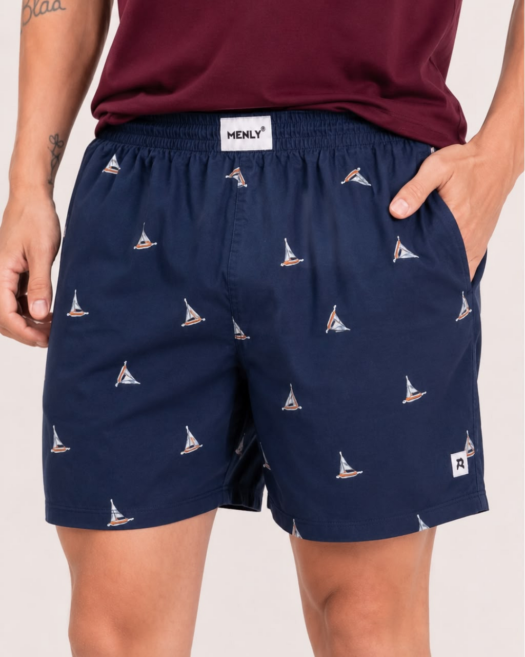 Navy Sailboat Print Boxer
