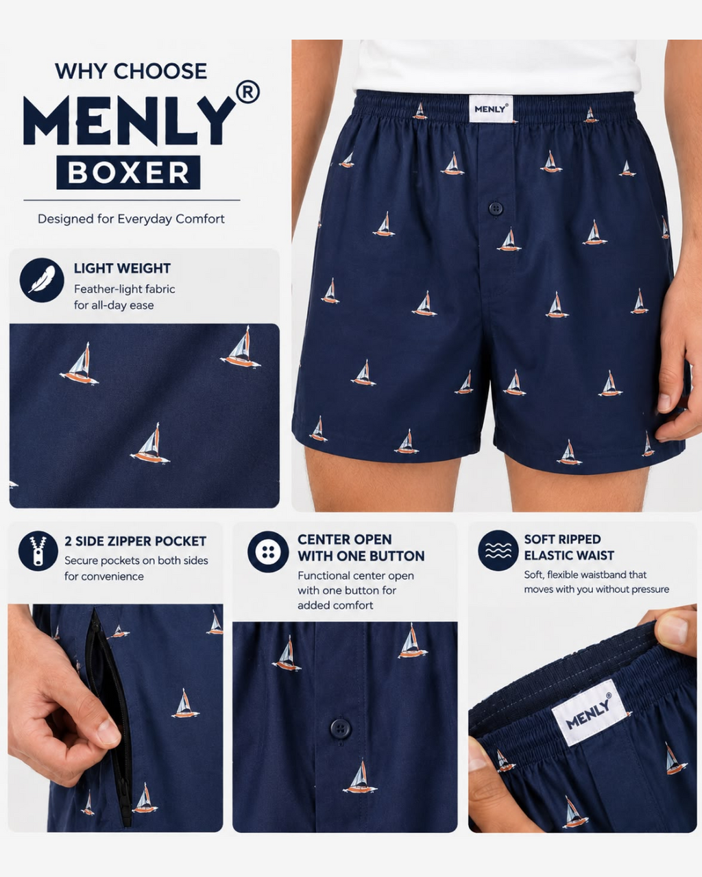 Navy Sailboat Print Boxer