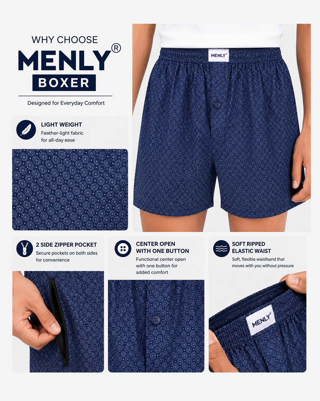 Navy Micro Print Boxer