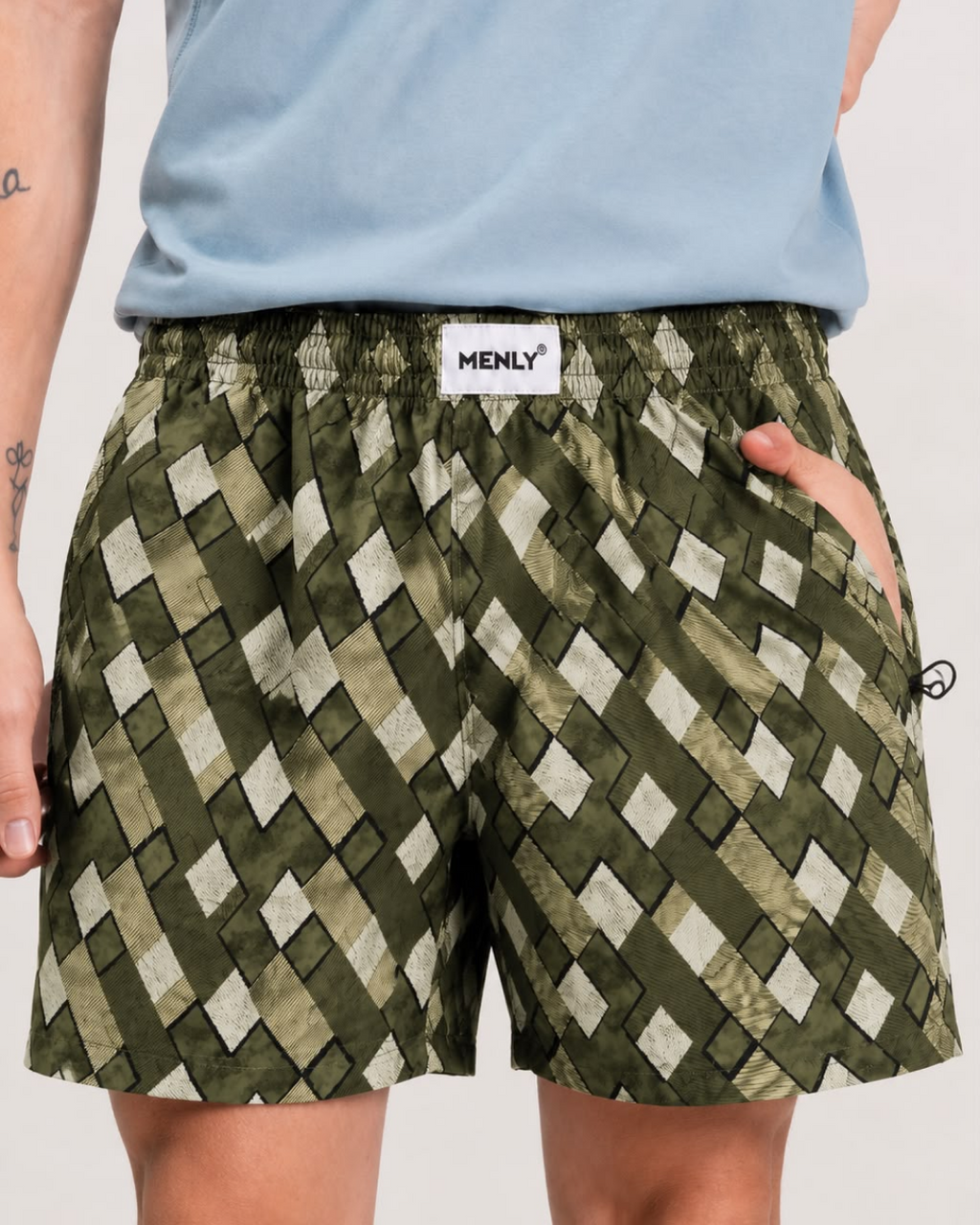 Olive Geometric Print Boxer