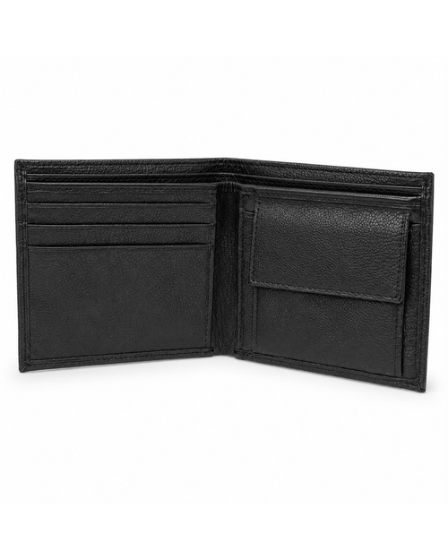 Black Bifold Wallet with Coin Pocket