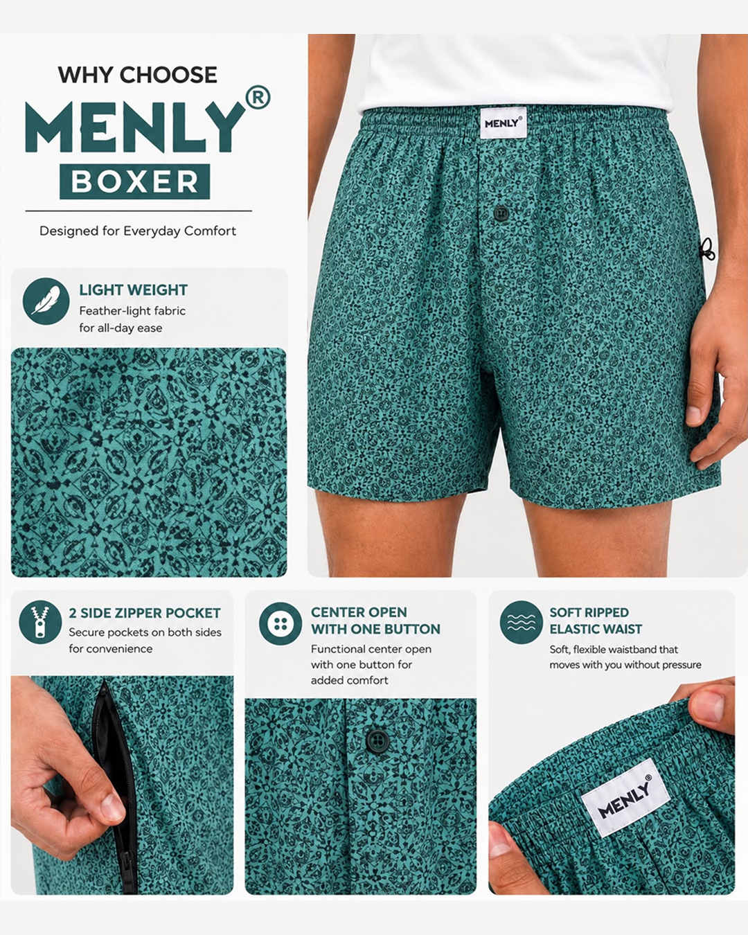 Teal Micro Print Boxer