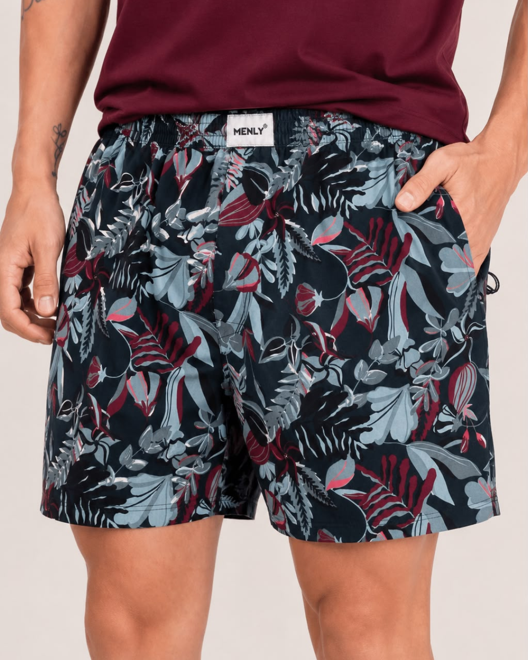 Black Tropical Print Boxer