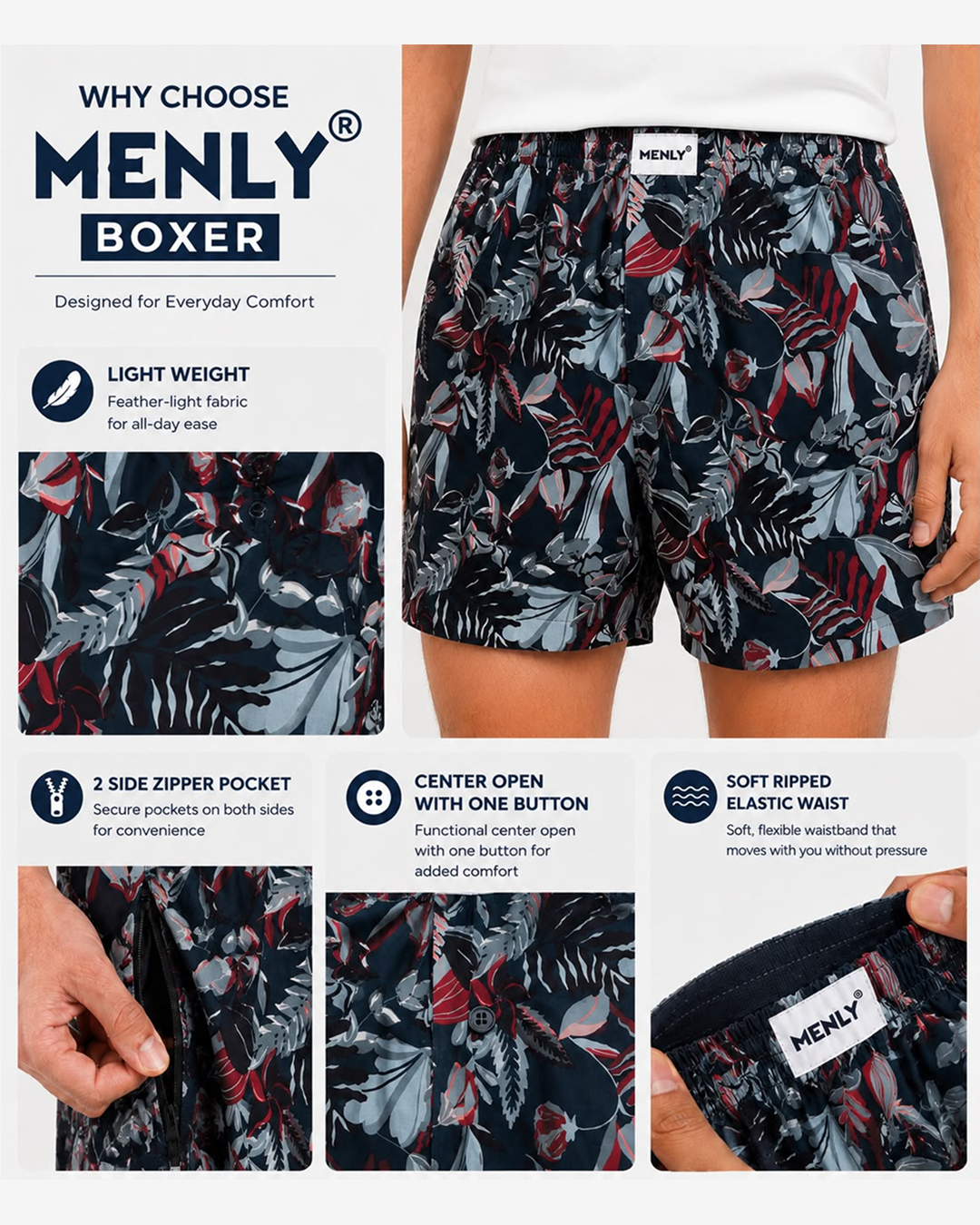 Black Tropical Print Boxer
