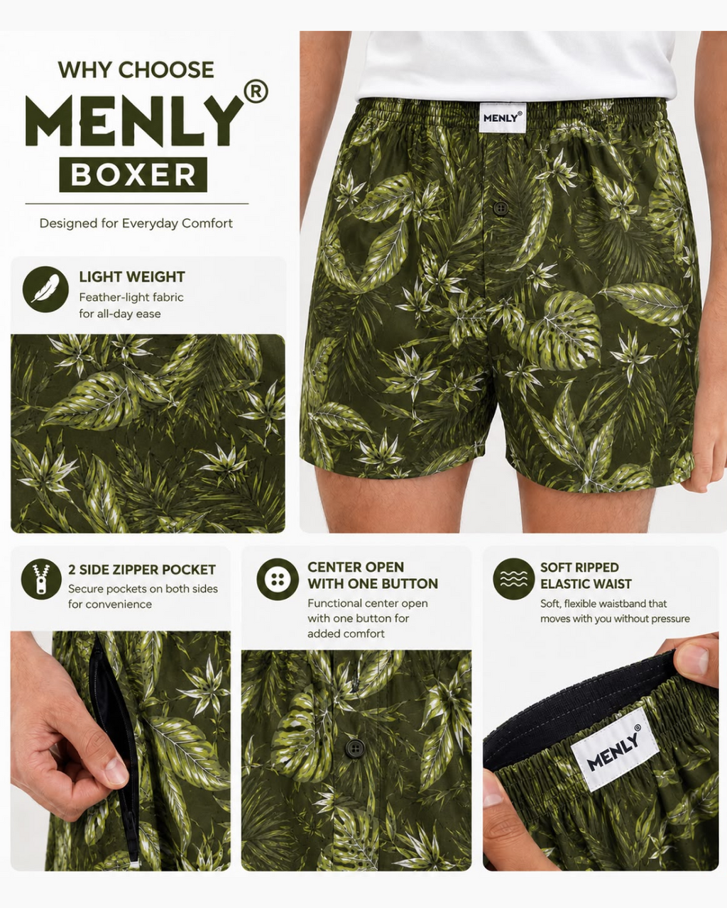 Olive Leaf Print Boxer