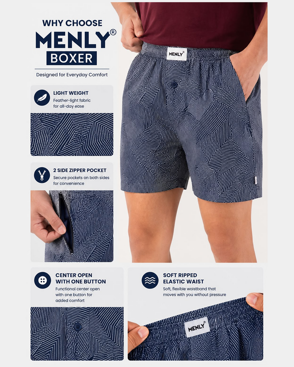 Navy Abstract Line Boxer