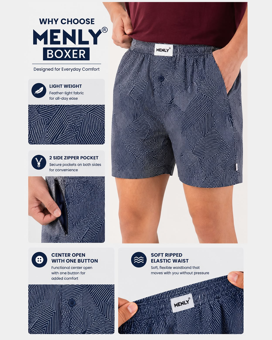 Navy Abstract Line Boxer