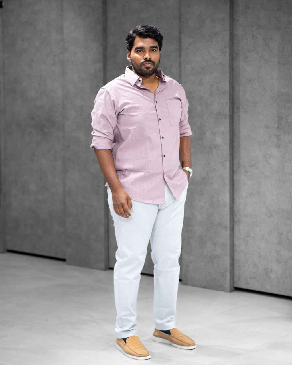 Dusty Rose Textured Full Sleeve Shirt - Menly Clothing