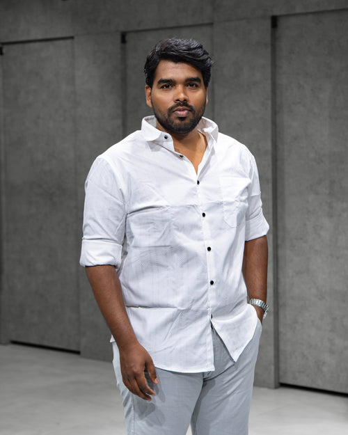 Classic White Textured Full Sleeve Shirt - Menly Clothing