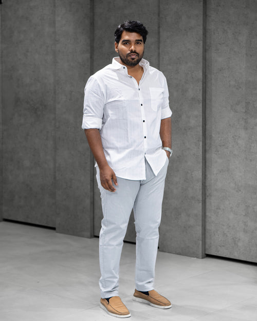 Classic White Textured Full Sleeve Shirt - Menly Clothing