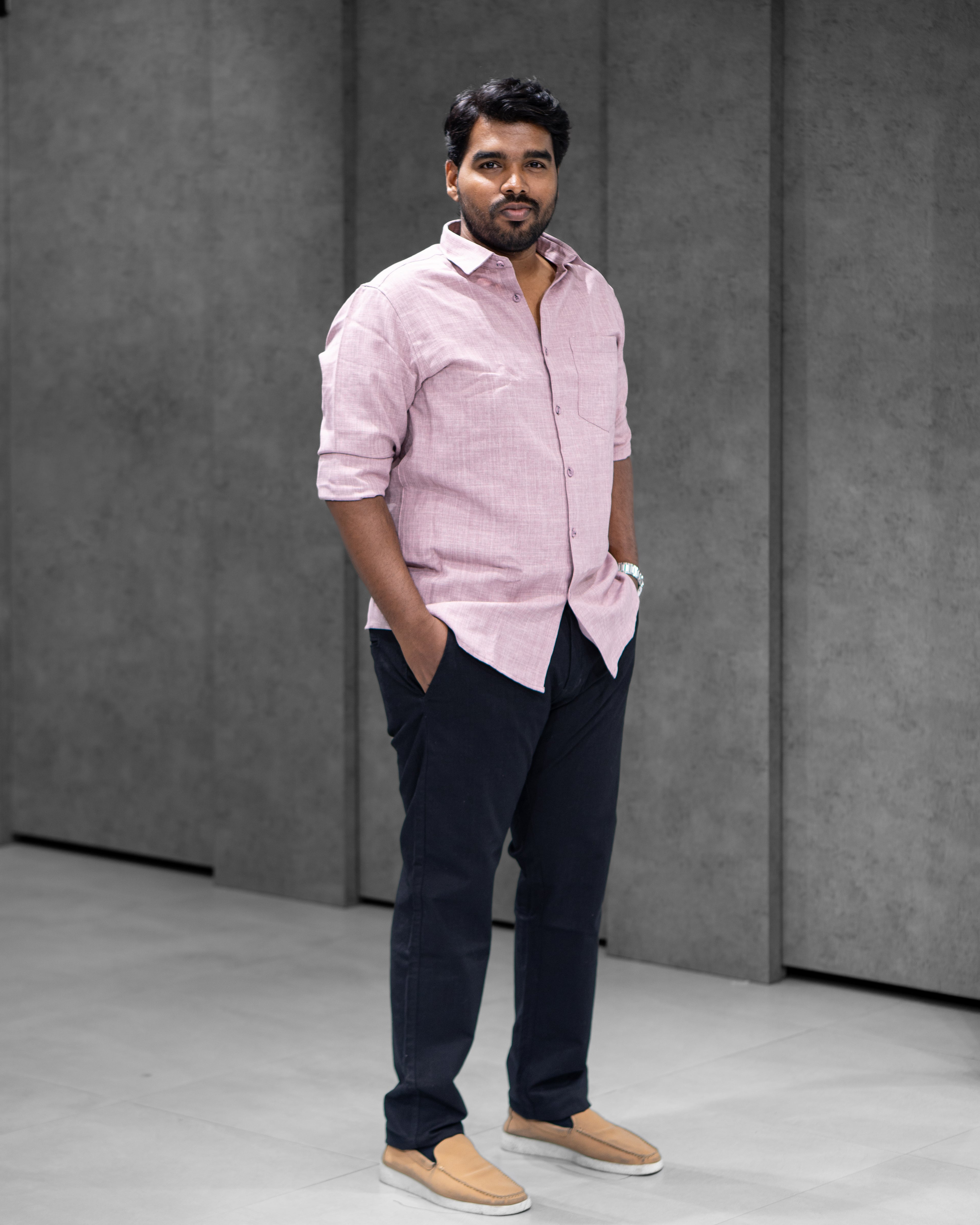 Dusty Rose Linen Blended Shirt - Menly Clothing