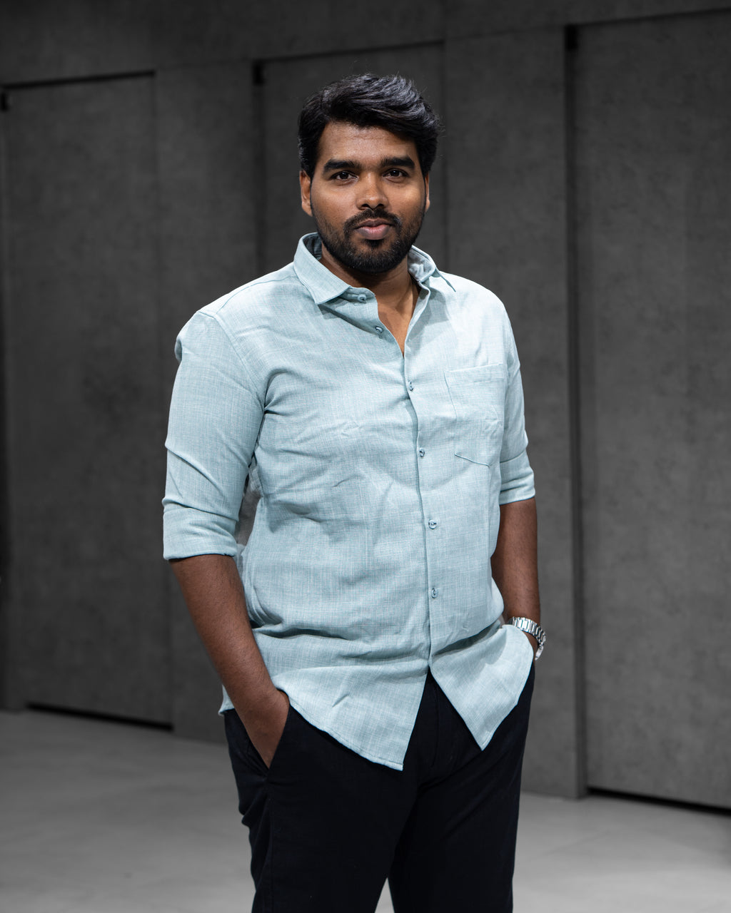 Ice Blue Linen Blended Shirt - Menly Clothing