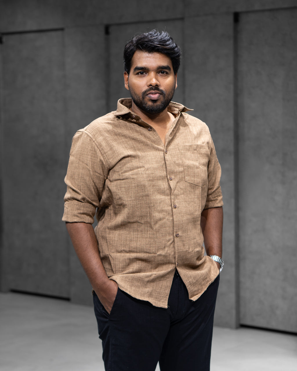 Mocha Brown Linen Blended Shirt - Menly Clothing