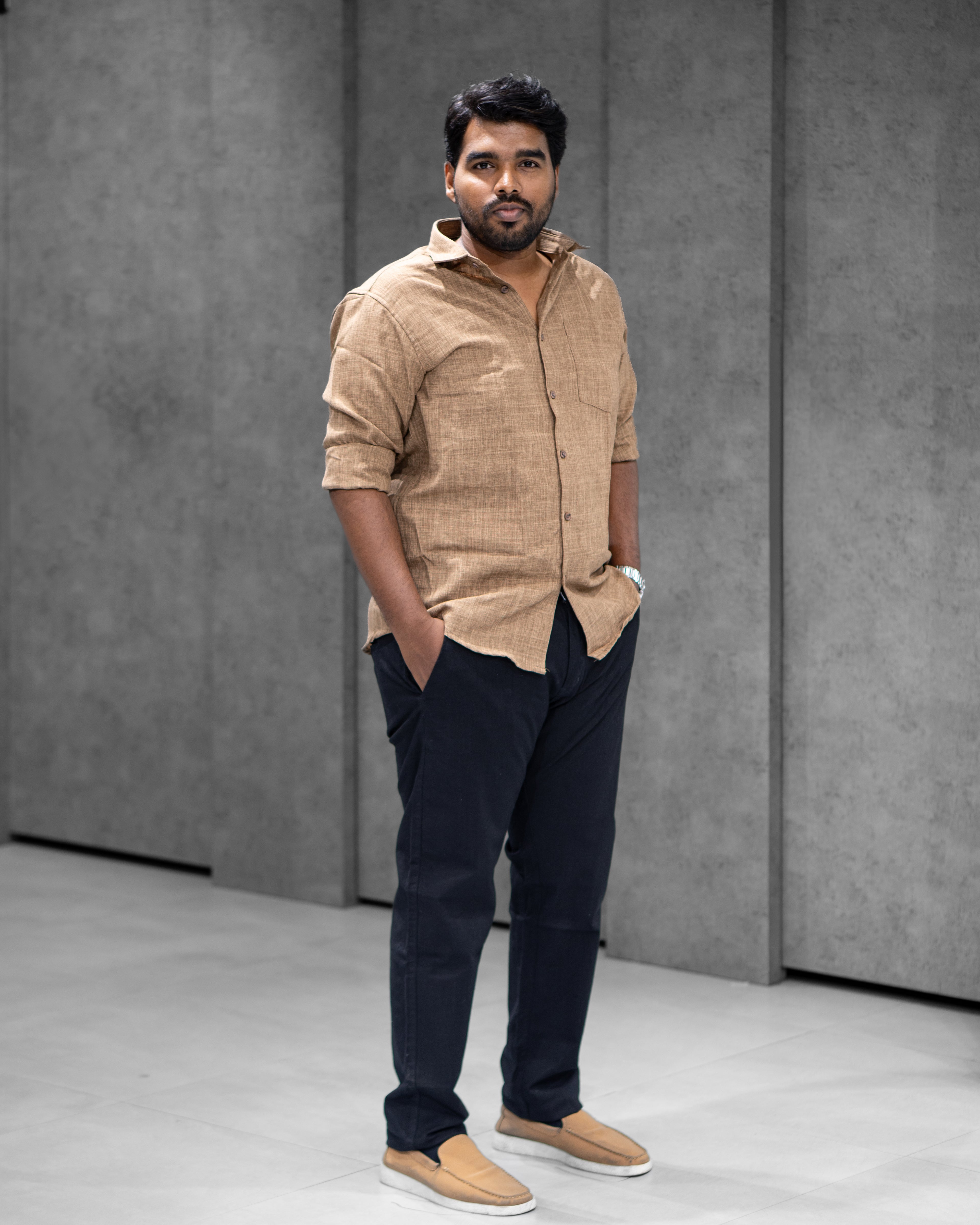 Mocha Brown Linen Blended Shirt - Menly Clothing