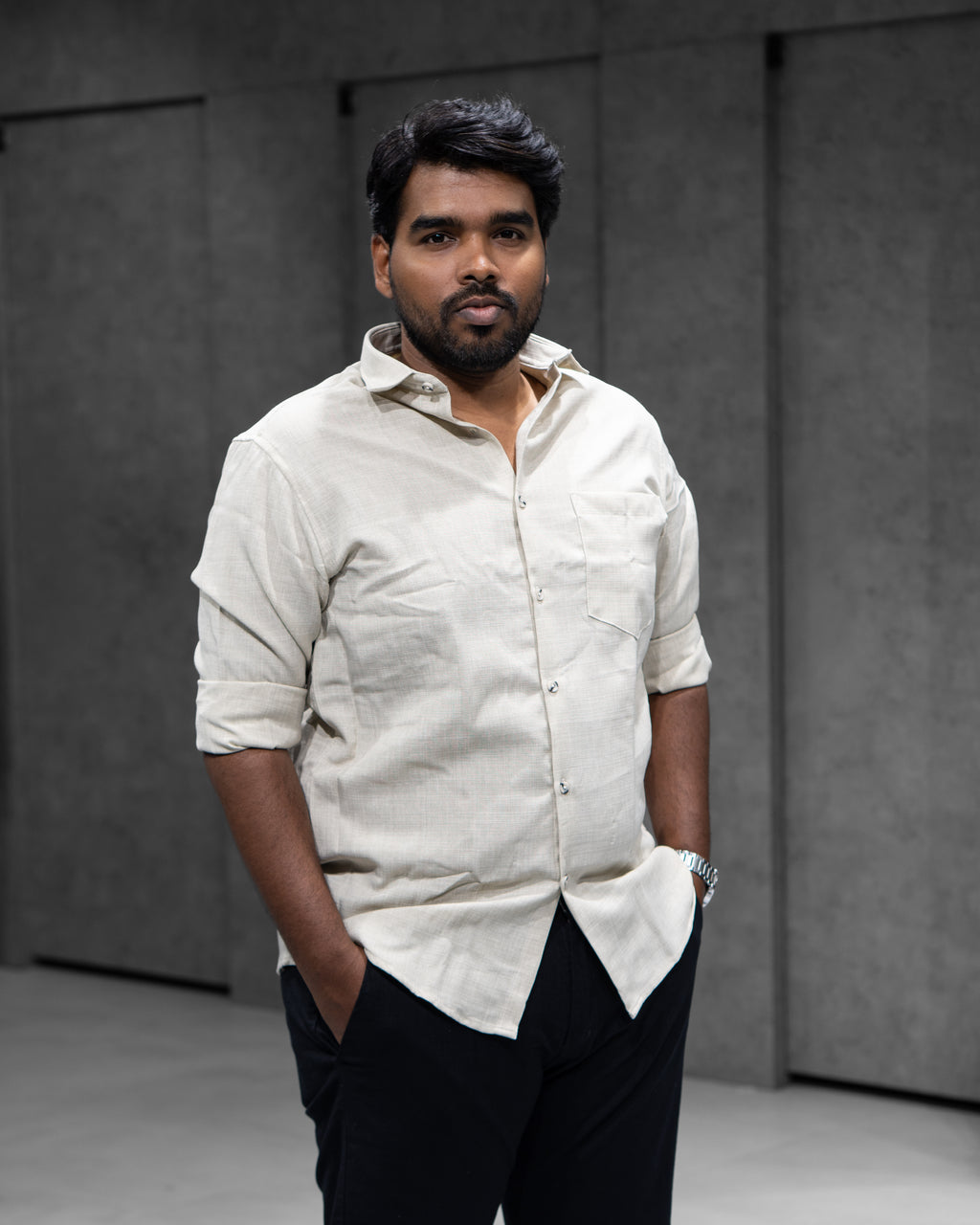 Sand Beige Linen Blended Shirt - Menly Clothing