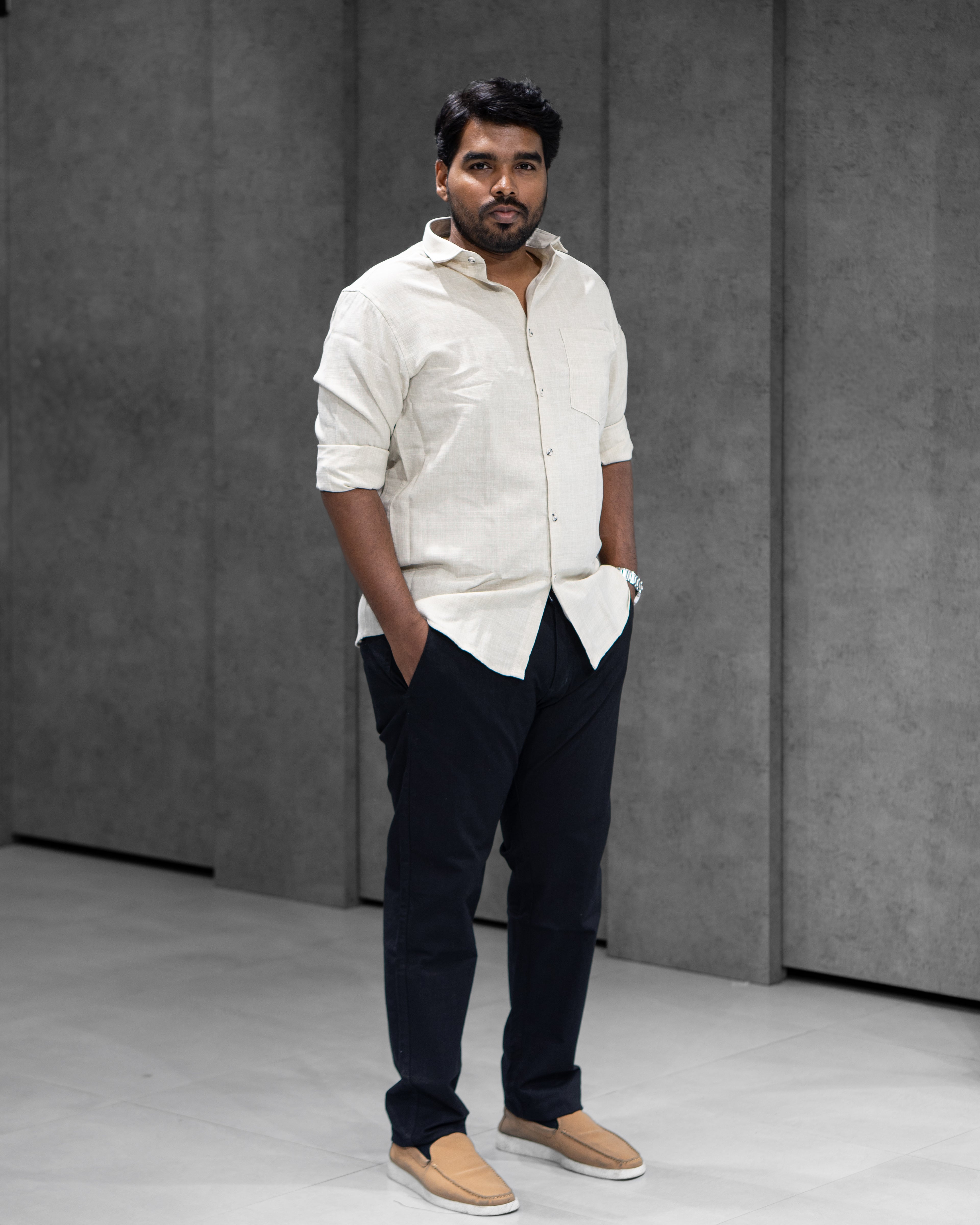 Sand Beige Linen Blended Shirt - Menly Clothing