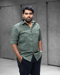 Forest Green Linen Blended Shirt - Menly Clothing