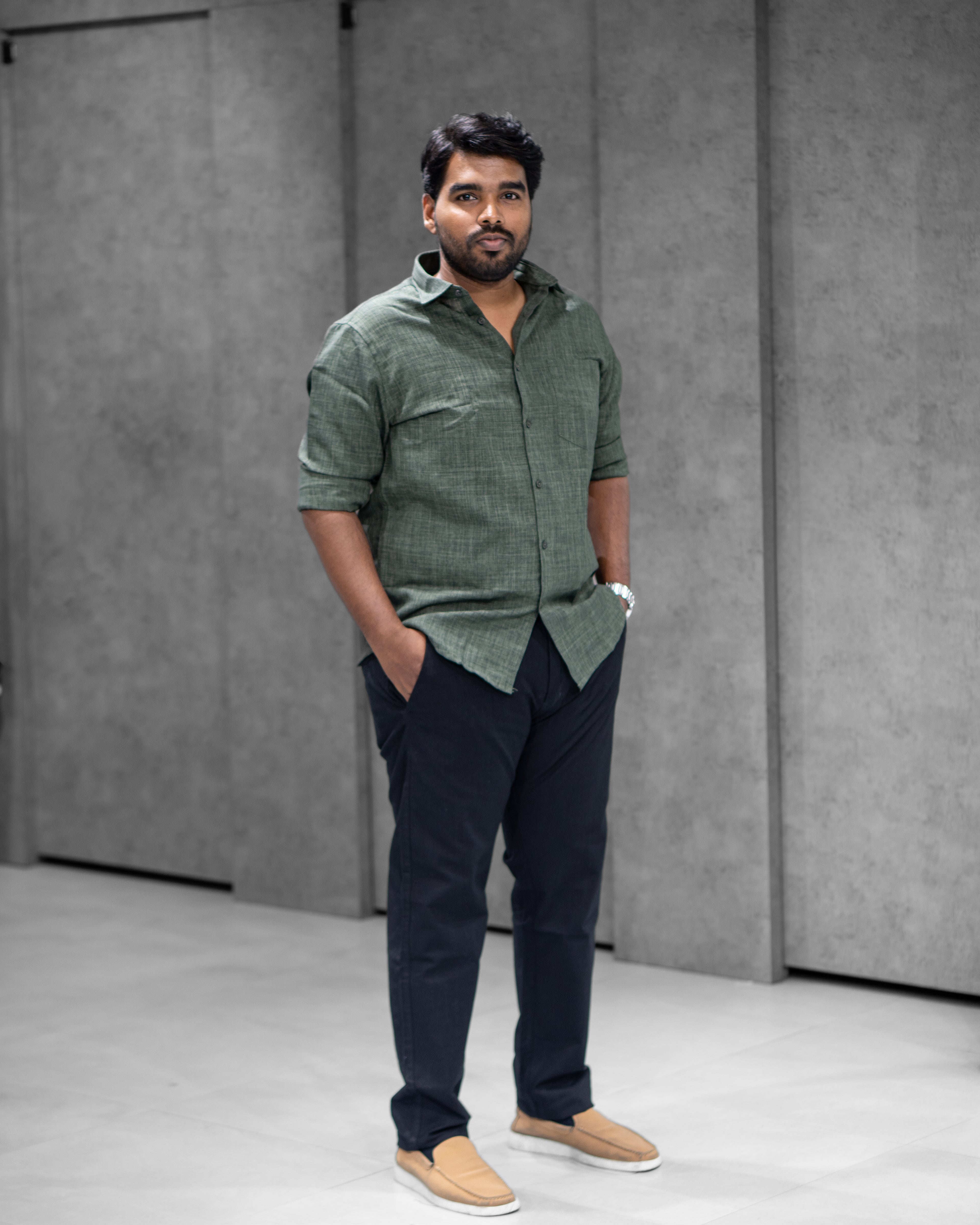 Forest Green Linen Blended Shirt - Menly Clothing