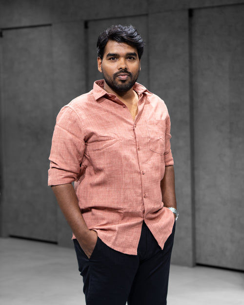Coral Peach Linen Blended Shirt - Menly Clothing