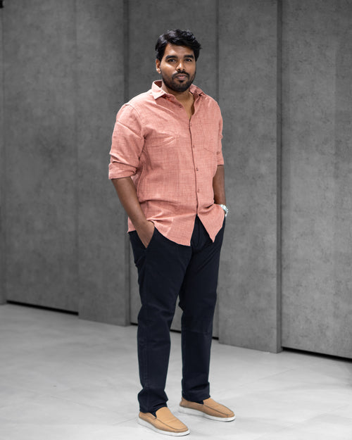Coral Peach Linen Blended Shirt - Menly Clothing