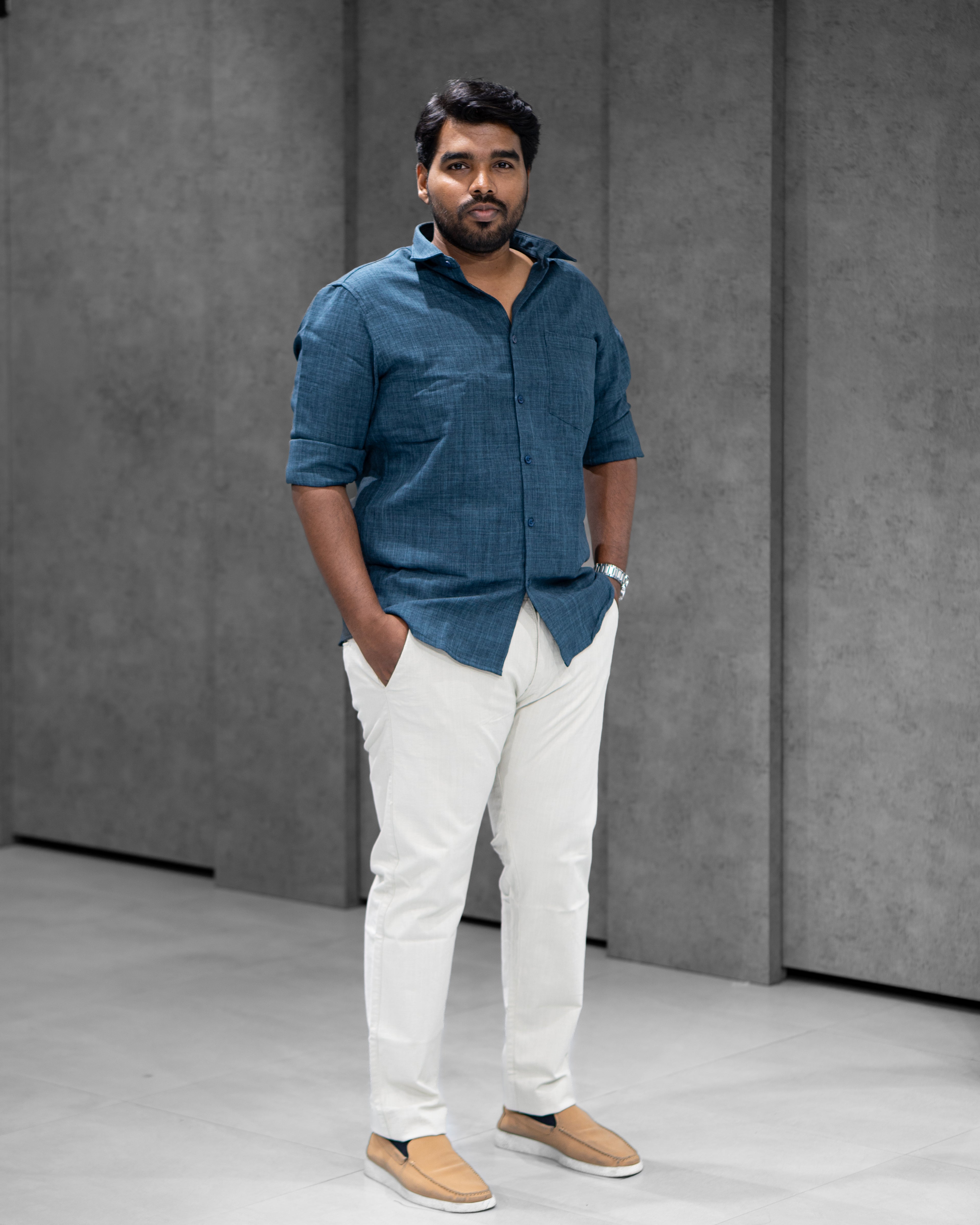 Ocean Blue Linen Blended Shirt - Menly Clothing