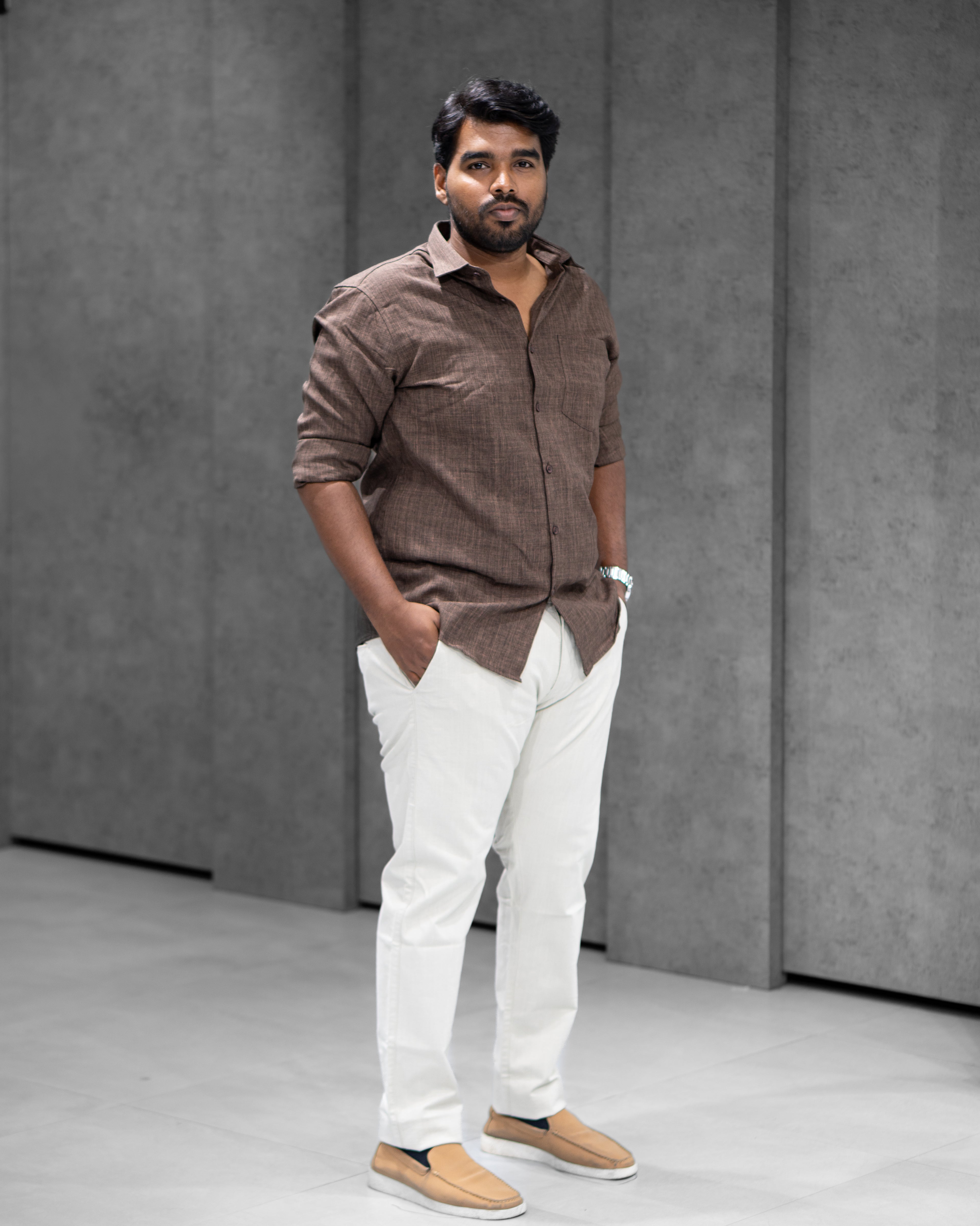 Espresso Brown Linen Blended Shirt - Menly Clothing
