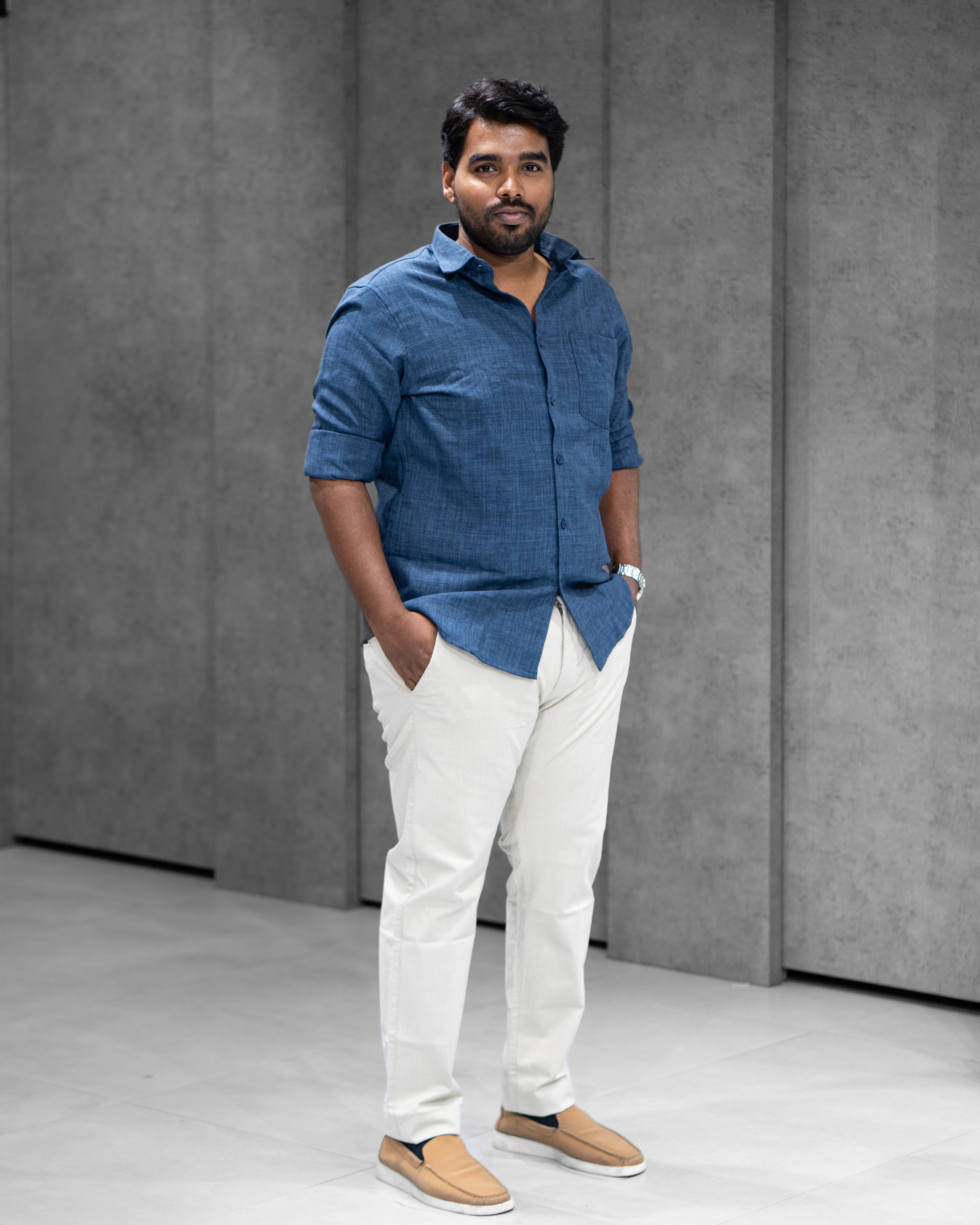 Indigo Blue Linen Blended Shirt