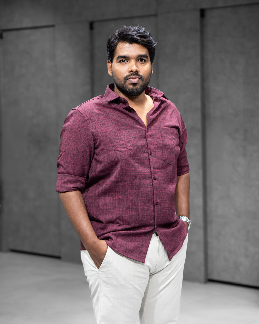 Plum Wine Linen Blended Shirt - Menly Clothing