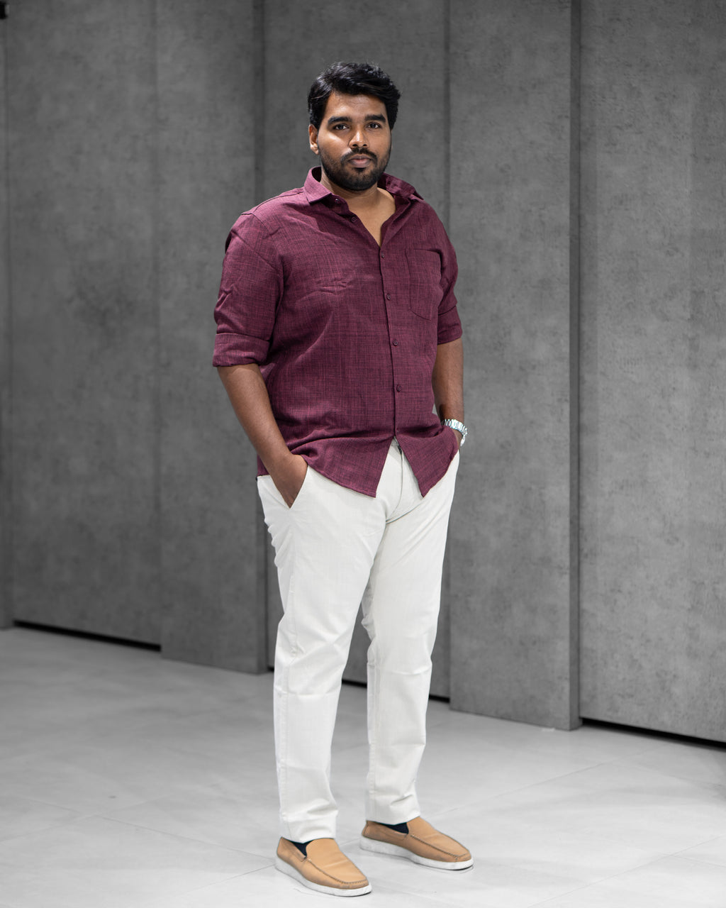 Plum Wine Linen Blended Shirt - Menly Clothing