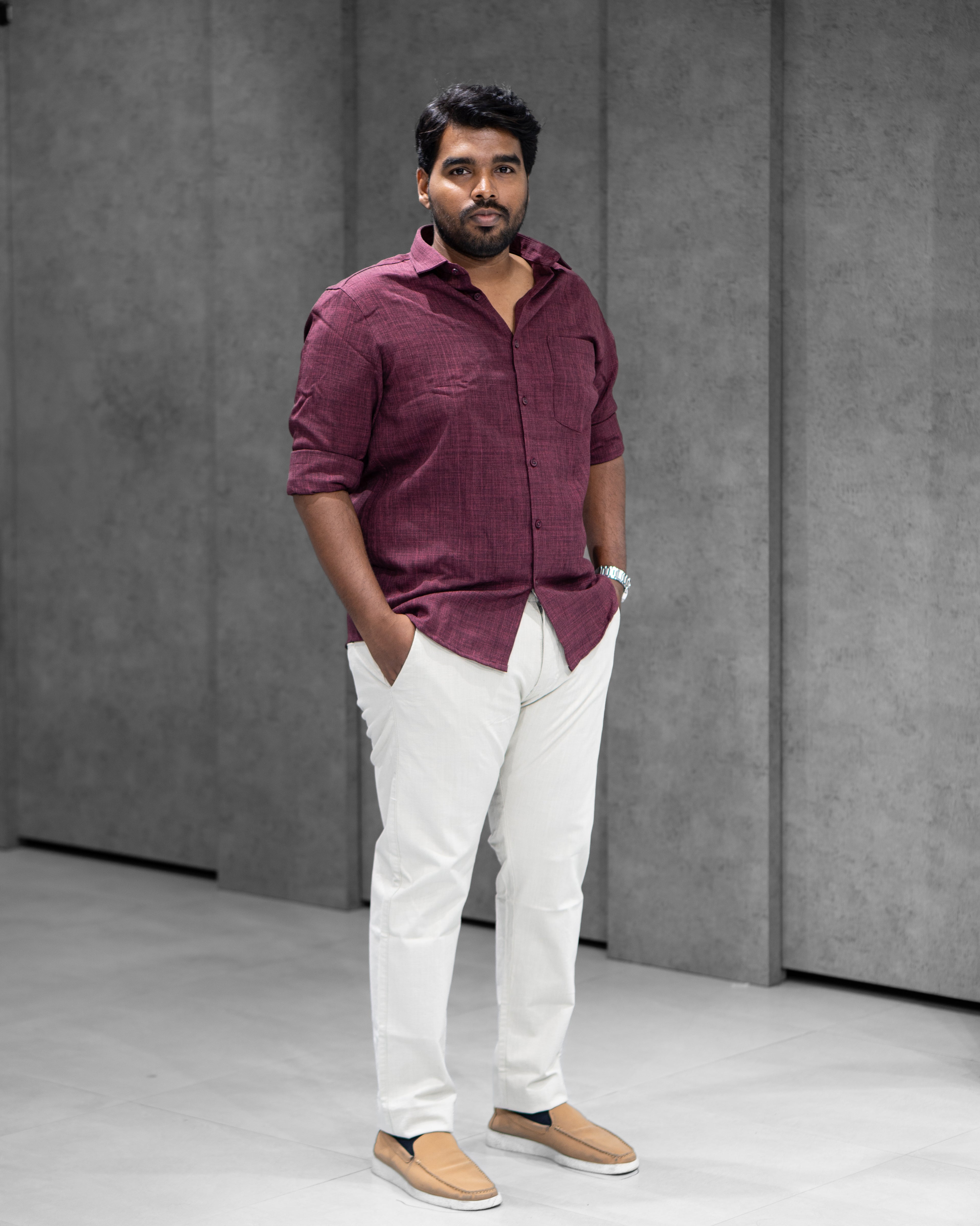 Plum Wine Linen Blended Shirt - Menly Clothing