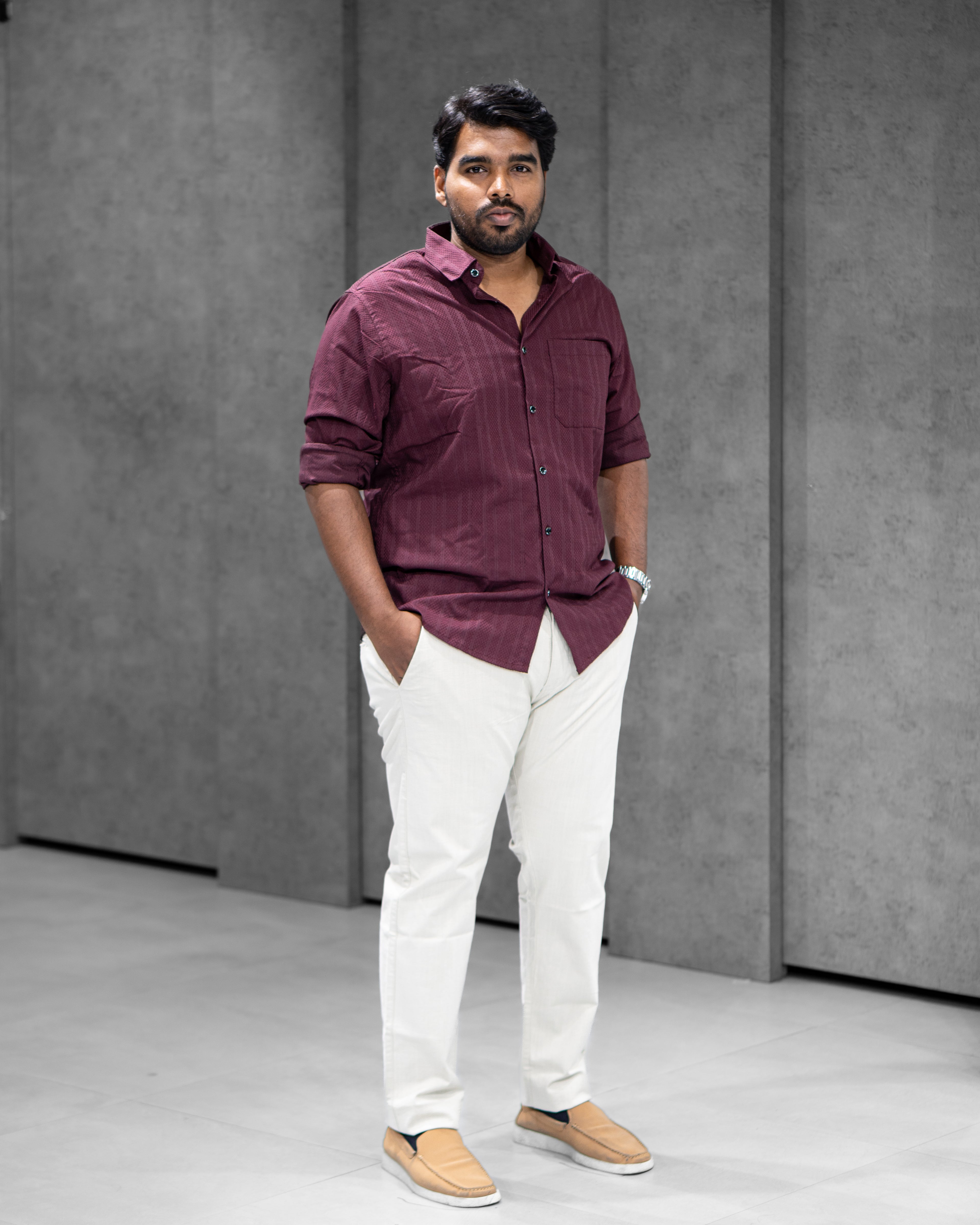 Wine Blended Satin Full Sleeve Shirt - Menly Clothing