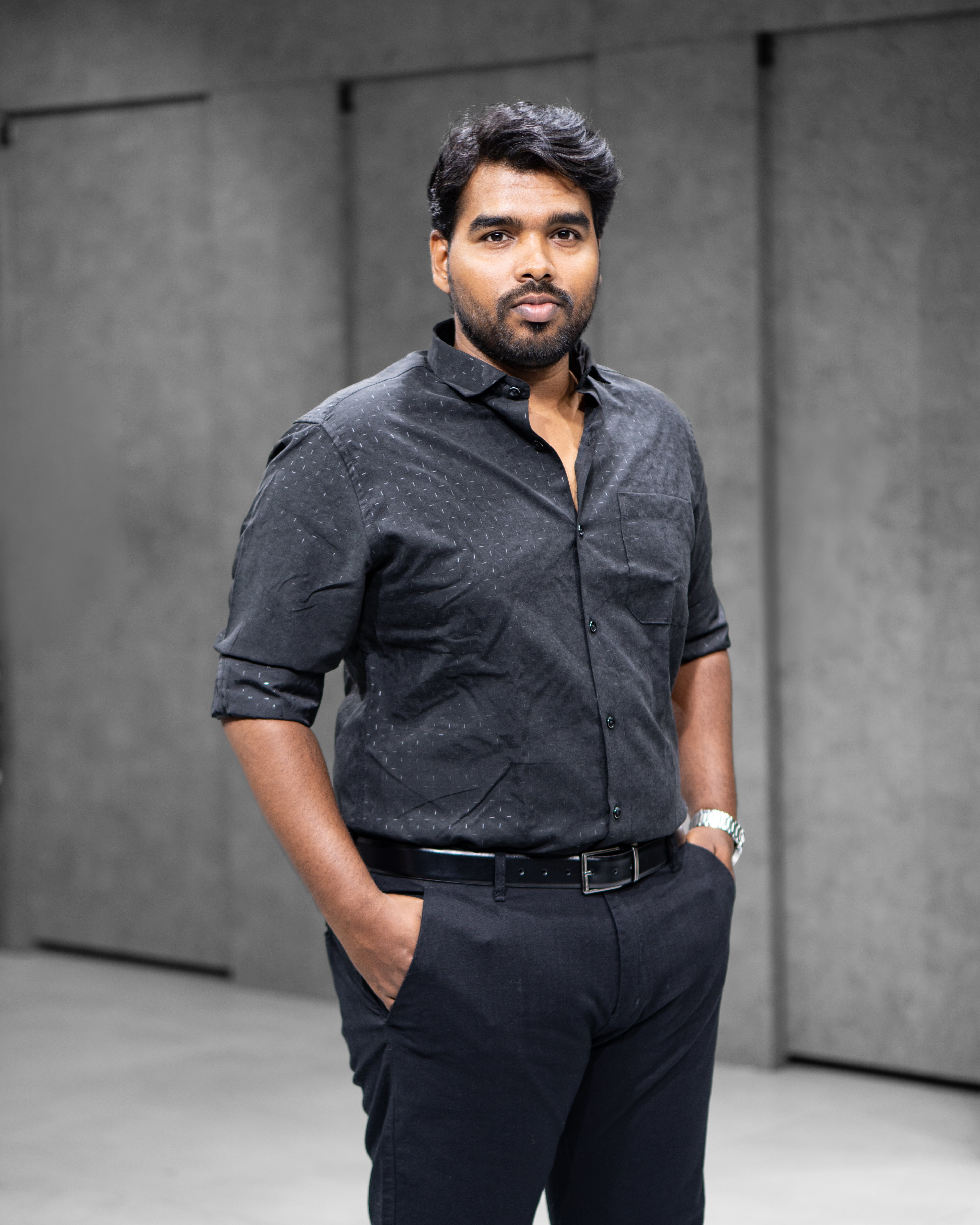 Charcoal Black Blended Satin Full Sleeve Shirt
