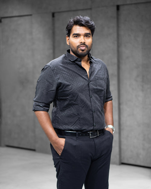 Charcoal Black Blended Satin Full Sleeve Shirt - Menly Clothing