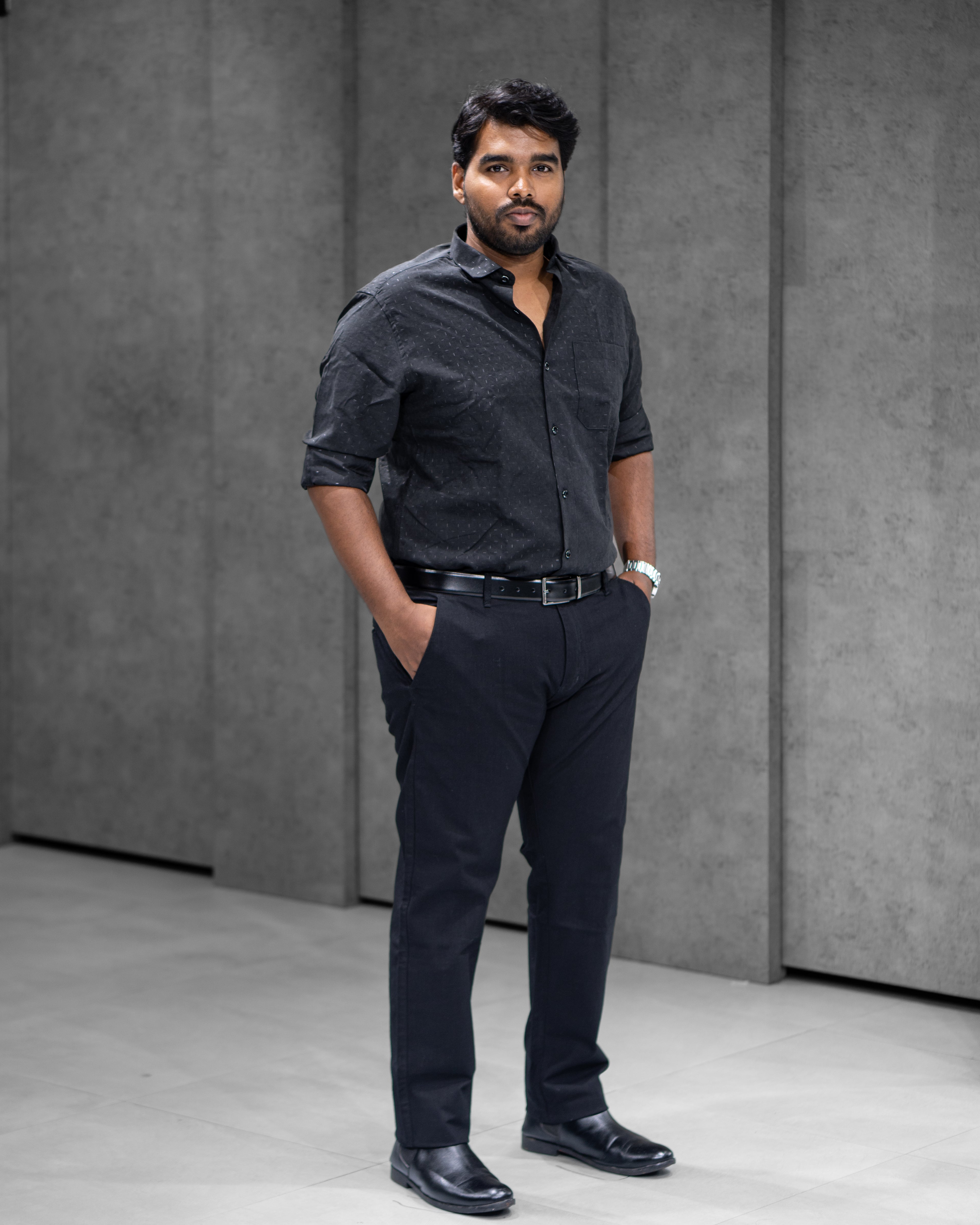 Charcoal Black Blended Satin Full Sleeve Shirt