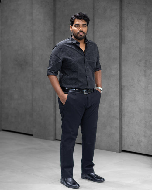 Charcoal Black Blended Satin Full Sleeve Shirt - Menly Clothing