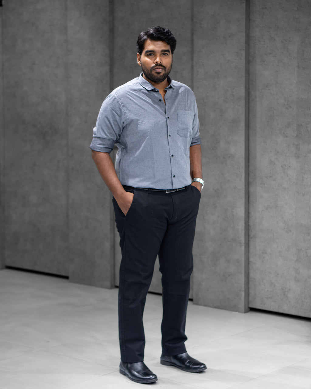 Steel Blue Blended Satin Full Sleeve Shirt - Menly Clothing