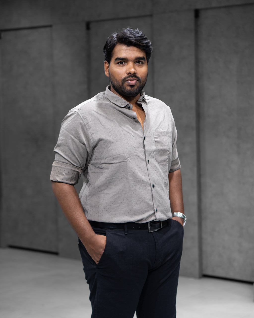 Ash Grey Blended Satin Full Sleeve Shirt - Menly Clothing