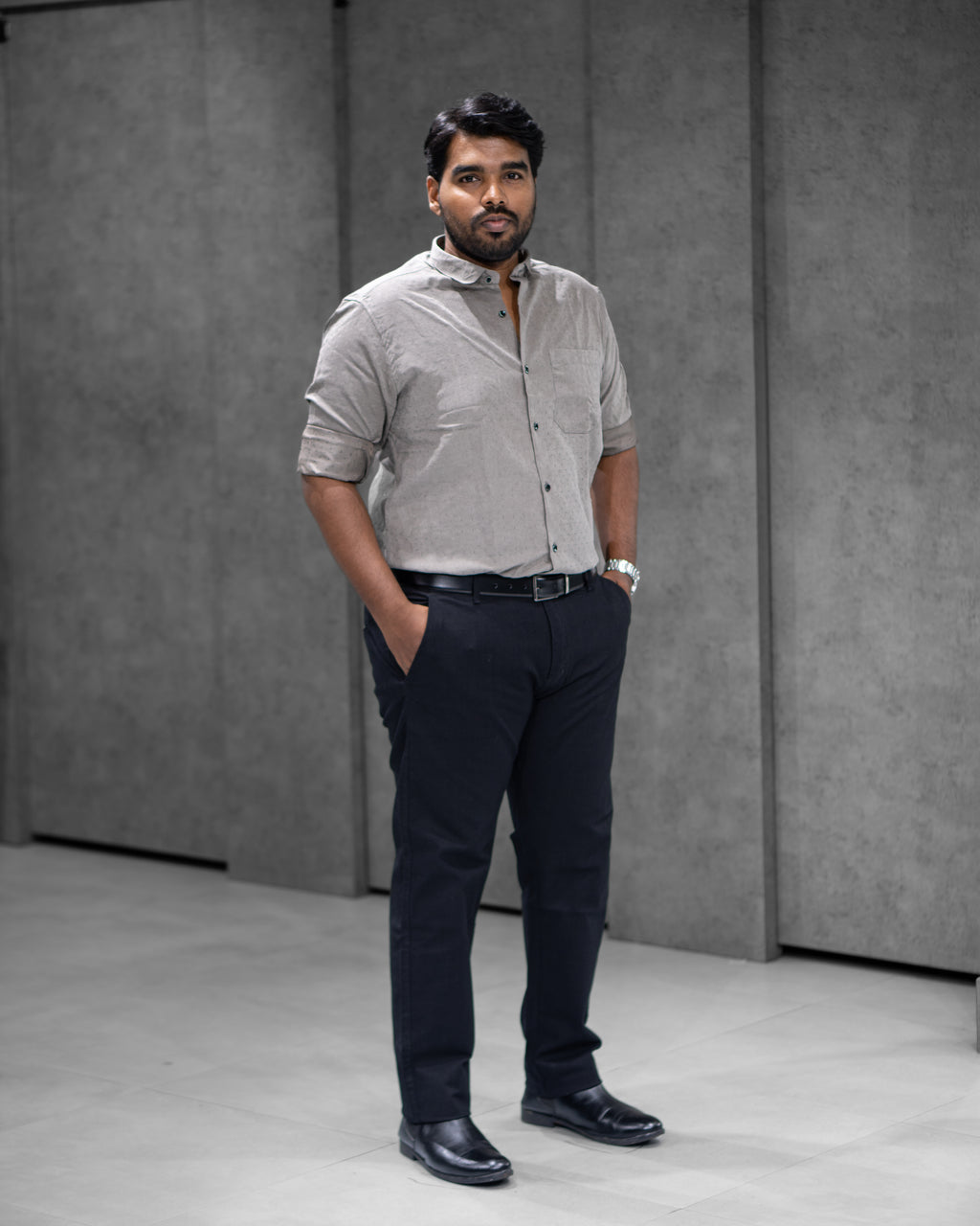 Ash Grey Blended Satin Full Sleeve Shirt - Menly Clothing