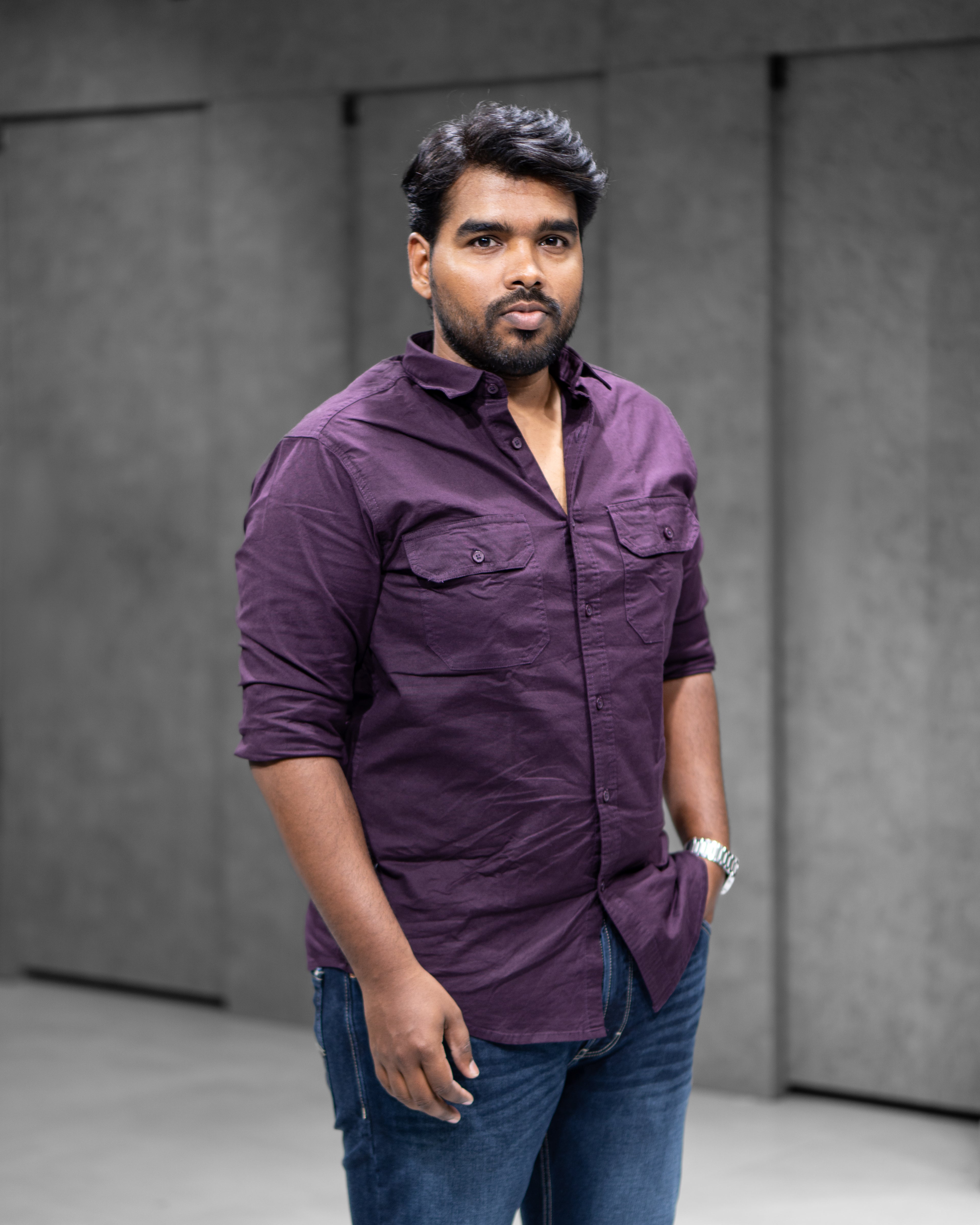 Wine Double Pocket Cotton Shirt - Menly Clothing